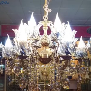 لوستر دوگل 12شعله پرآویز باضمانت کتبی تماما برنجی