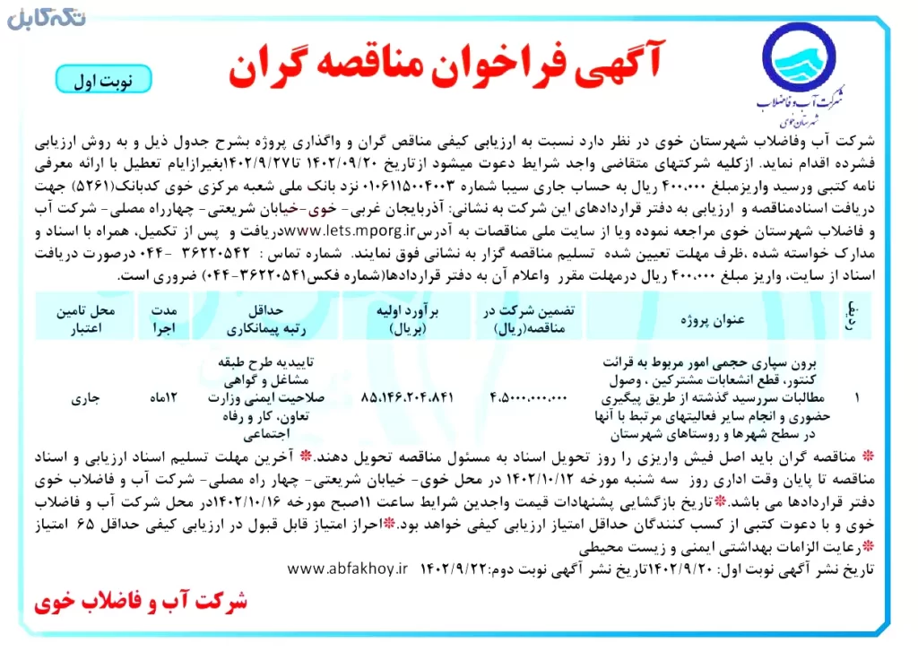 رون سپاری حجمی امور مربوط به قرائت کنتور قطع انشعابات مشترکین