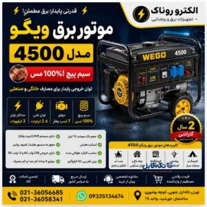 فروش موتور برق ویگو 4500 سیم‌پیچ مس | موتور برق بنزینی 3 کیلووات WEGO WG4500